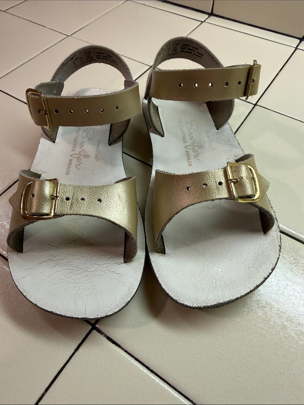 Salt Water Sandals by Hoy Metallic Gold Double-Buckle Kids Sandals